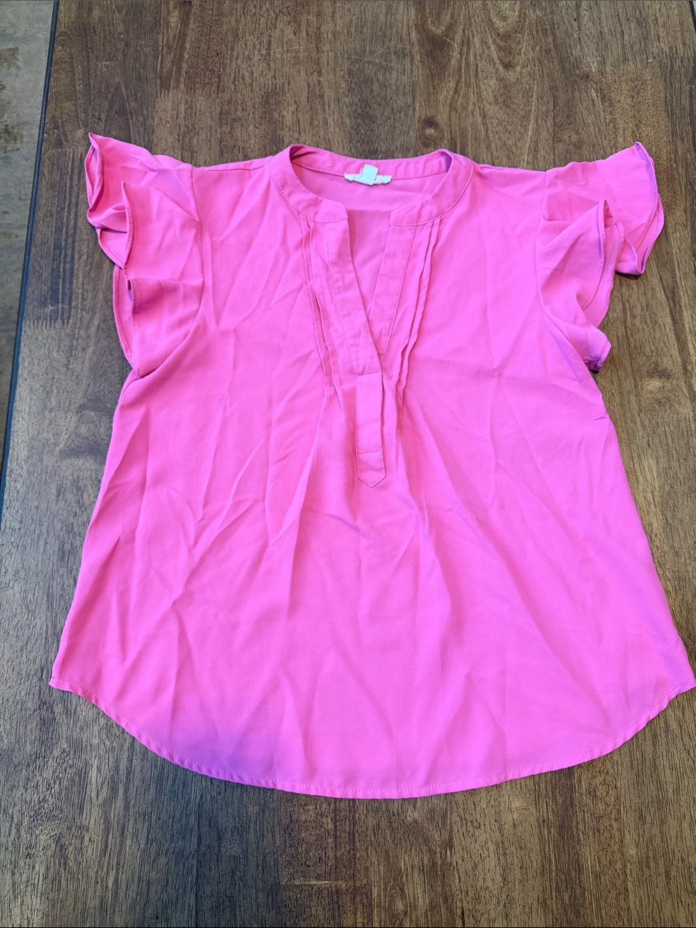 mine Pink Flutter Sleeve V-Neck Blouse
